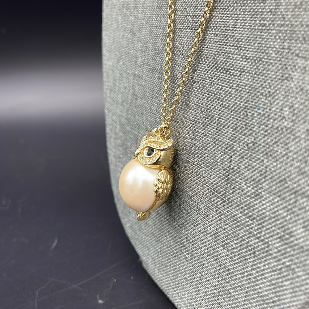 Kate Spade Owl Pearl Necklace Nice Chi Omega Hootie - Picture 6 of 7